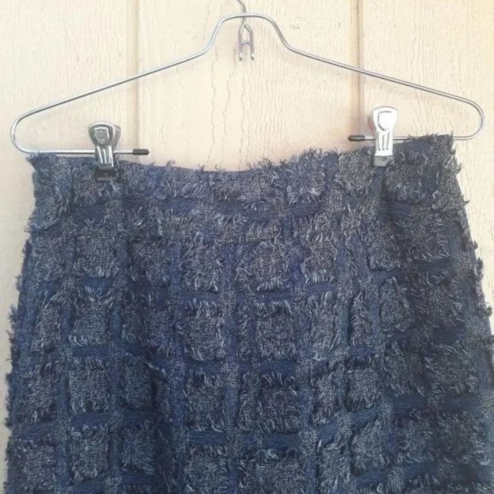 Love21 Raw Edge Frayed Quilted Checker Checked‎ Textured Mini Skirt Blue Sz S